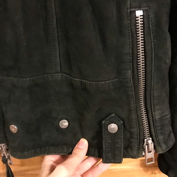 Allsaints oversized suede leather moto jacket with zippers - Picture 12 of 14